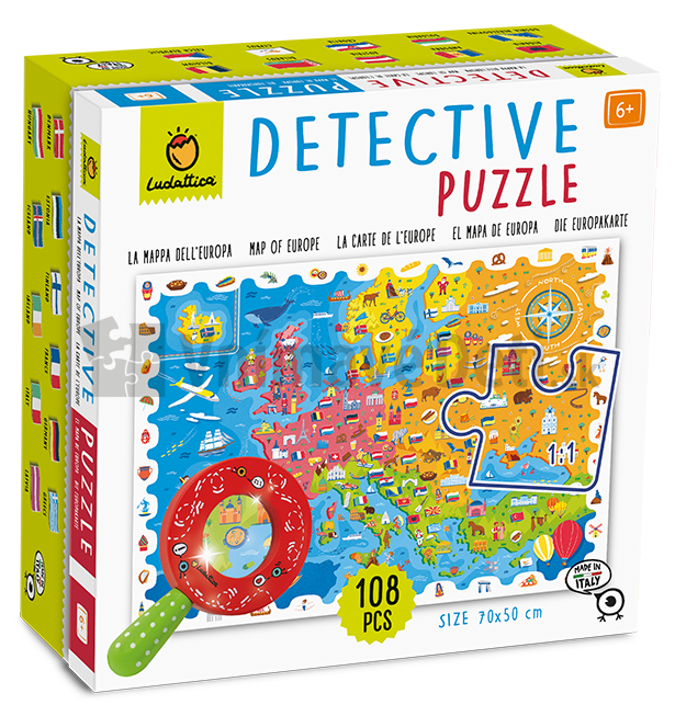 Detektívne puzzle s lupou Mapa Európy     